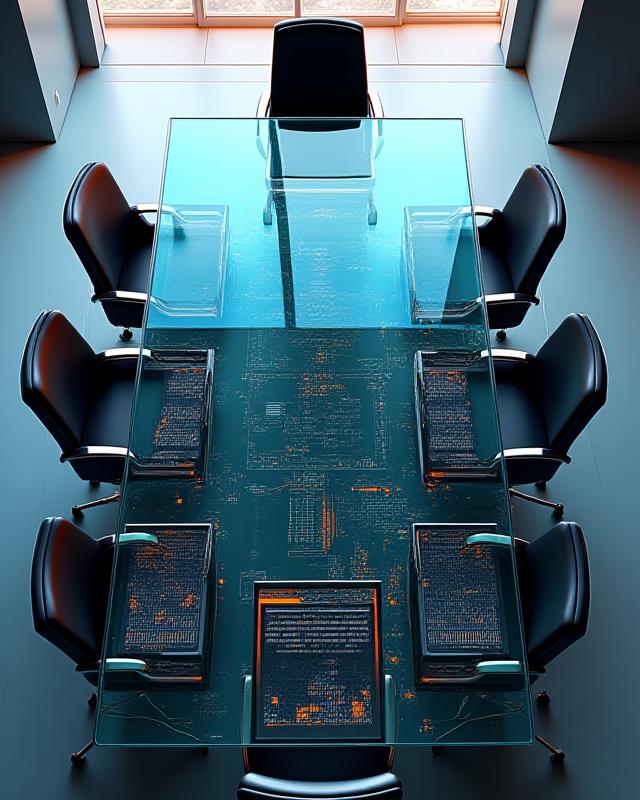 Sophisticated data flow diagram on a glass surface